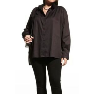 Harshman Pearl Tunic Black Cotton Button Down Women’s Sz Medium (10-12)